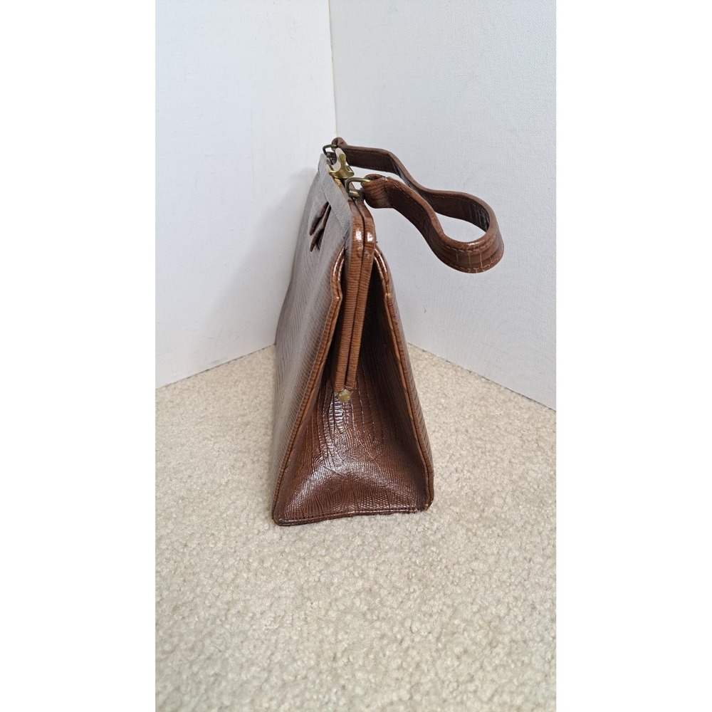 Vintage 1950-1960 Reptile Brown Lizard Style Handbag Purse Satchel - Picture 5 of 6